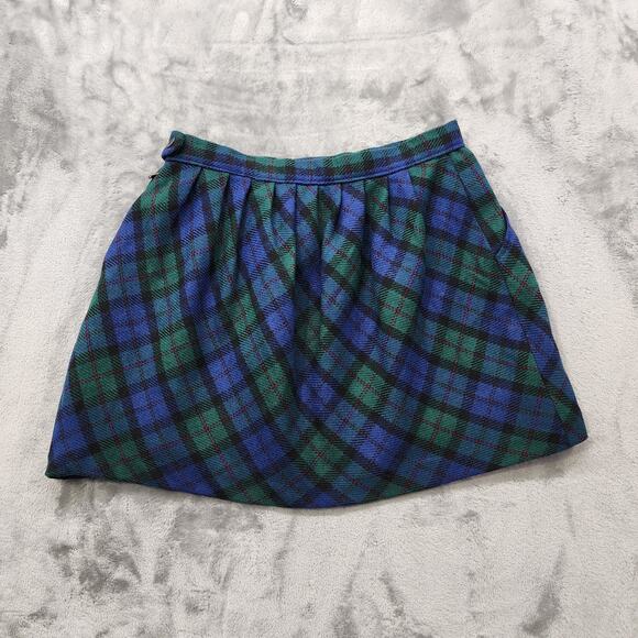 Old Navy Skirt Womens 6 Blue Green Black Plaid Pleated Mini A-Line Zip Preppy - Picture 2 of 7